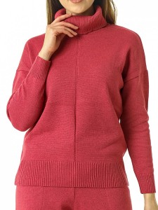 Джемпер высокое горло л1026 брусника